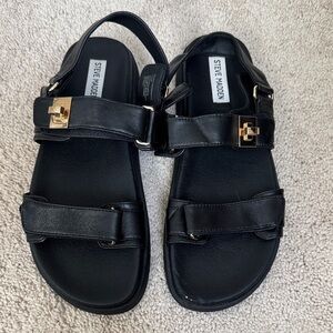 Steve Madden Black Sandals with Metallic Buckle